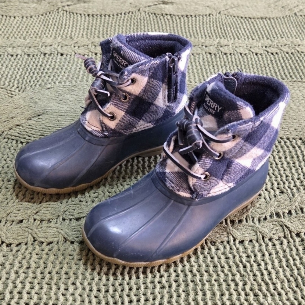 Sperry Top Sider Saltwater Youth Blue Plaid Wool Waterproof Duck Boot